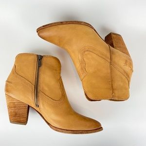 Frye Reina Tan Camel Brown Leather Western Ankle Boots Size 8